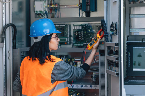 gettyimages-824602916-612x612 Young woman industrial service electrician engineer wearing protective vest and blue technician helmet testing and checking fridge electric voltage with digital multimeter electric measurement instrument a control panel fuse box in boiler energy control room of modern thermal or nuclear power plant electric energy station. xxxl size taken with canon 5d mIV